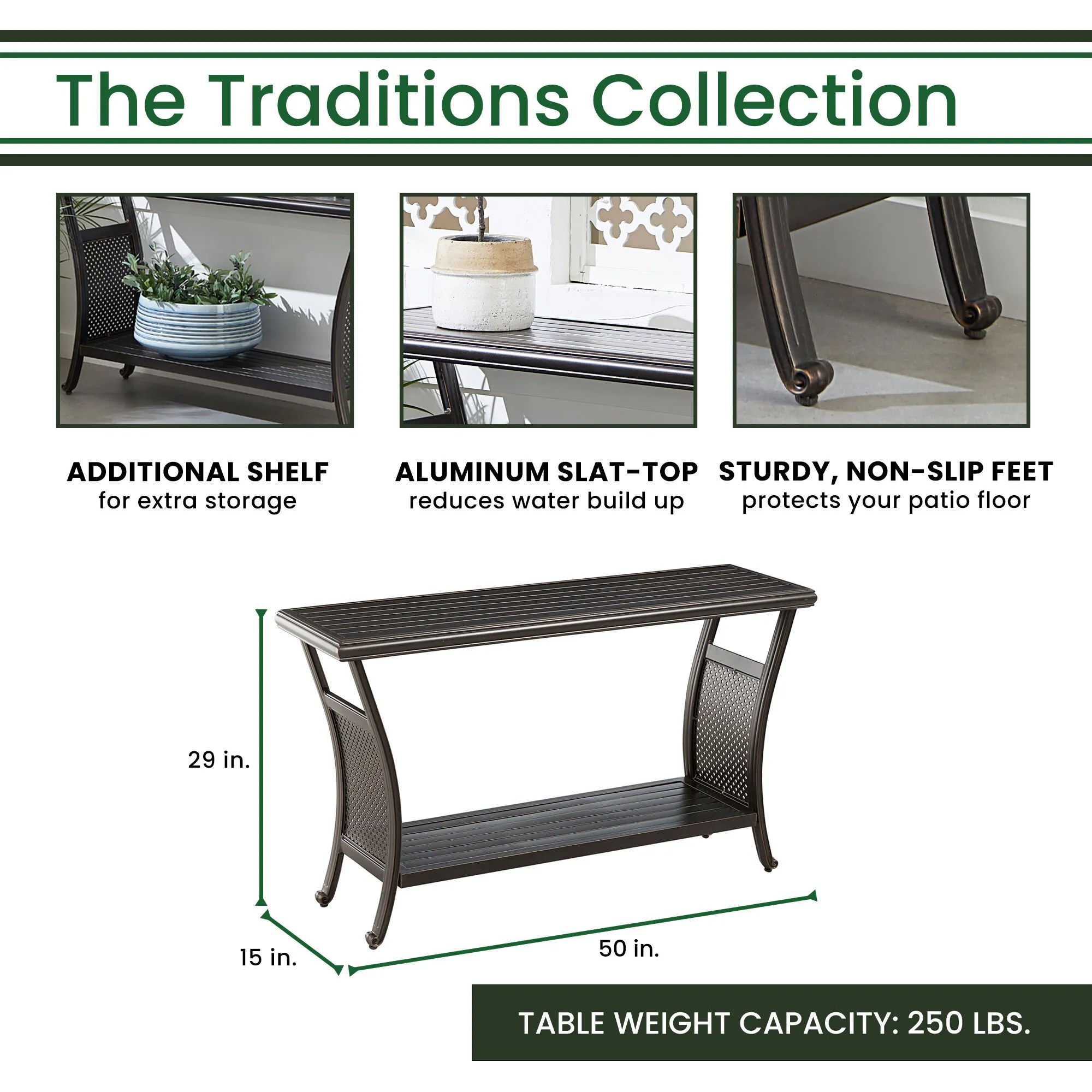 Hanover Traditions 50 in. Slattop Outdoor Console Table Apara Supply