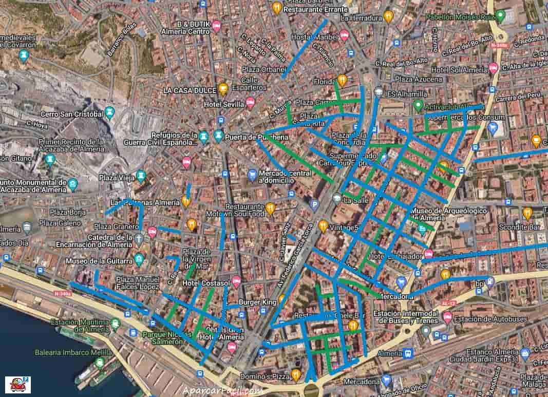 Aparcamientos gratuitos y de pago en Almería