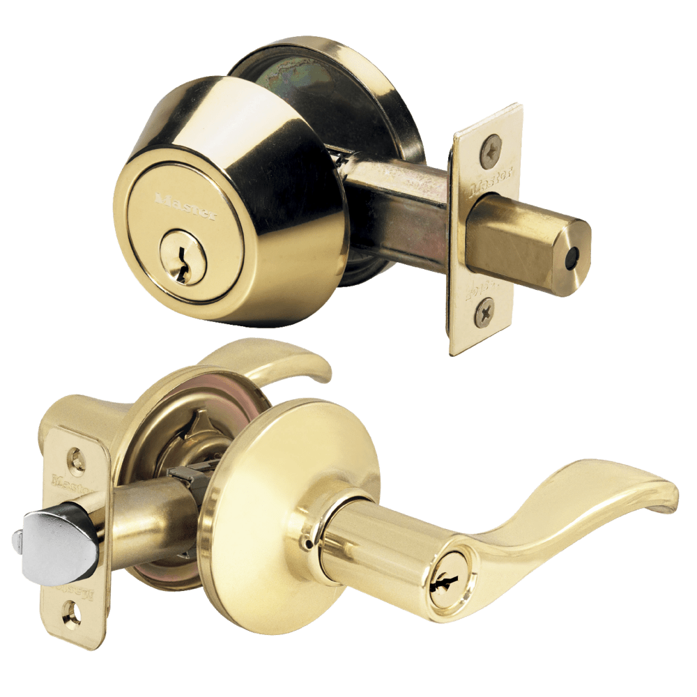 Polished Brass Wave Lever Entry and Single Cylinder Deadbolt Combo with Weslock Apartment Door