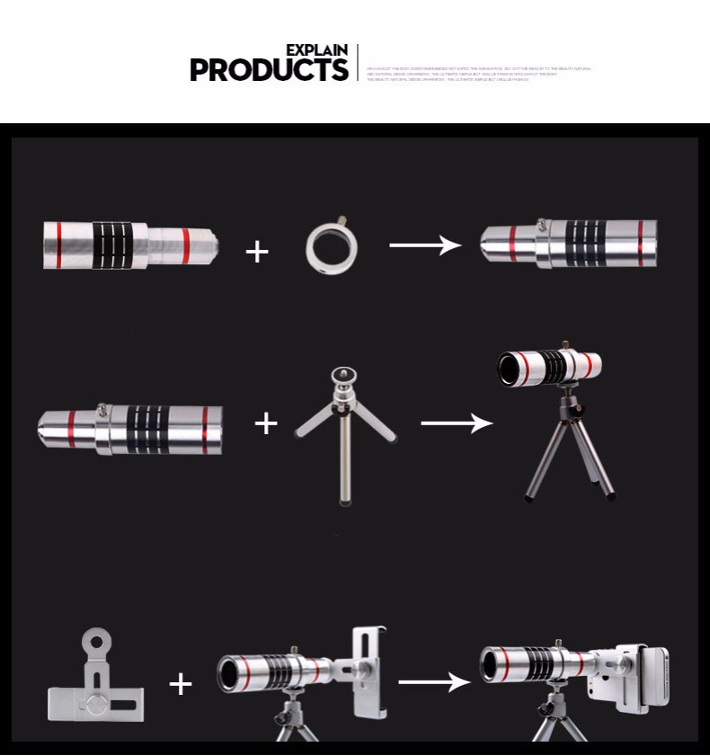 APEX 18x Optical Zoom Universal ClipOn Aluminum Telephoto Lens with