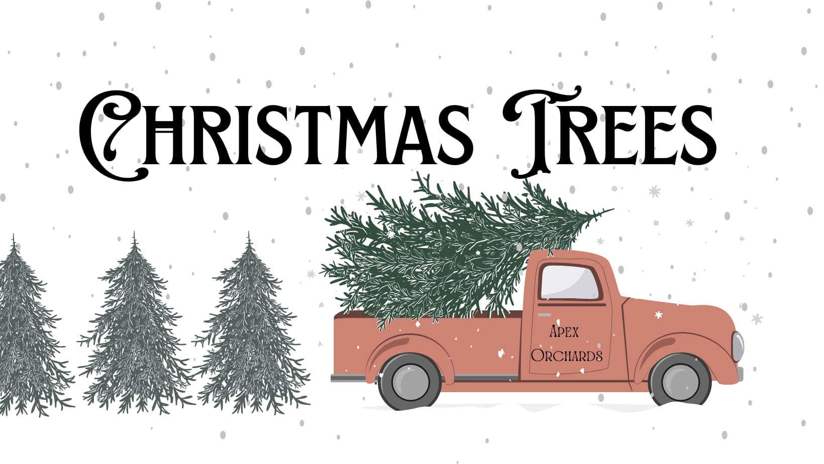 Christmas Trees with red truck Apex Orchards