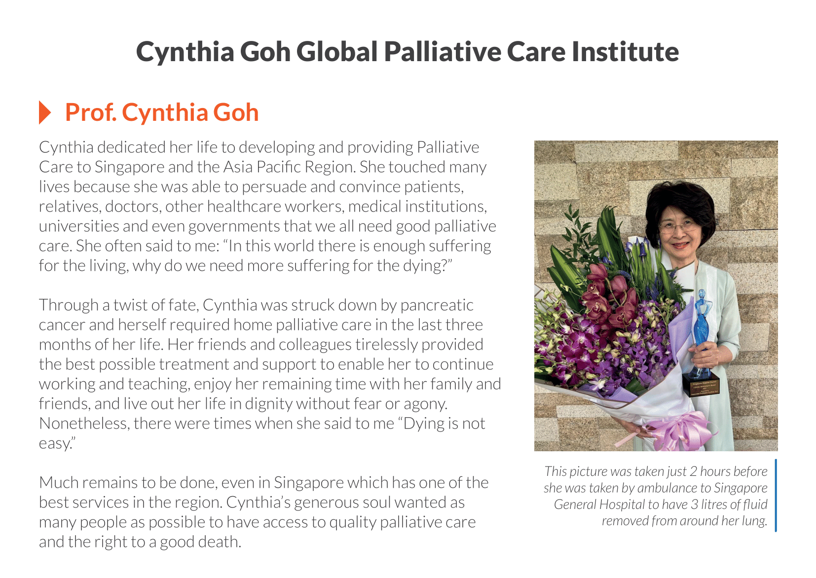 Funding to establish Cynthia Goh Global Palliative Care Institute APHN