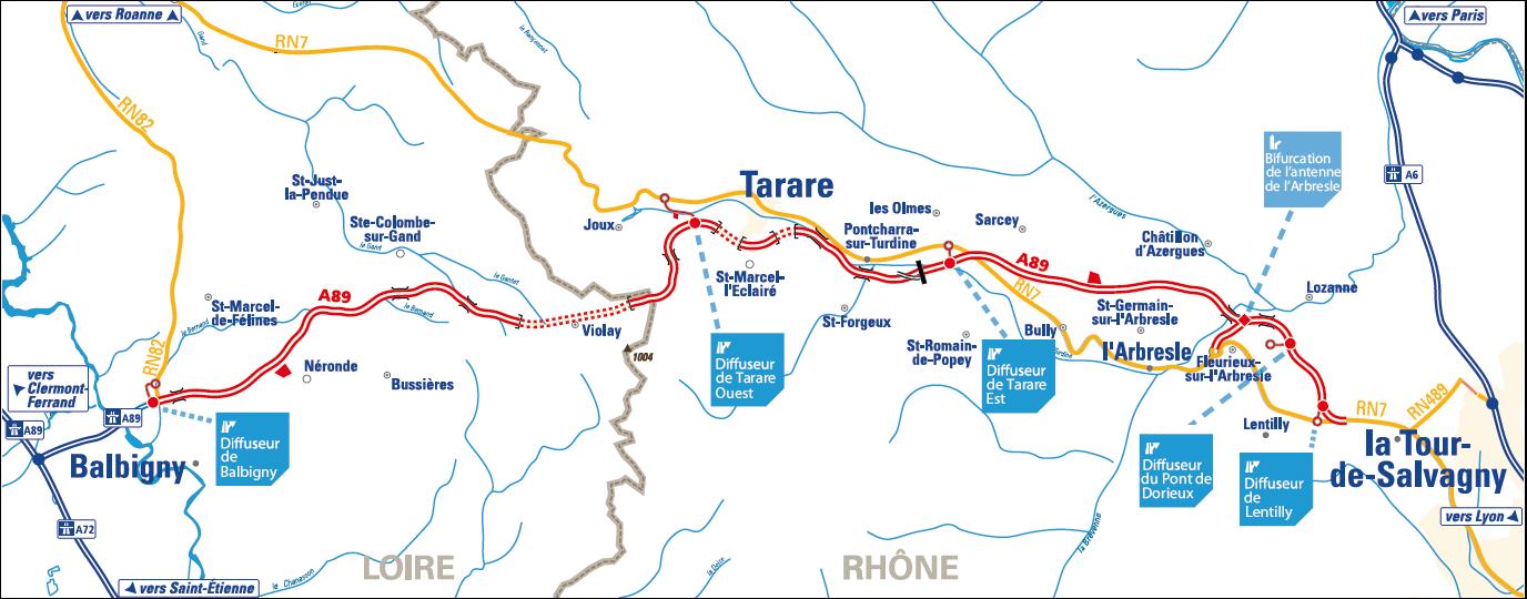 Pain Points Liés À La Carte Autoroute A89 A89 Autoroute entre Tarare et la Tour Salvagny (FRRhône) API City