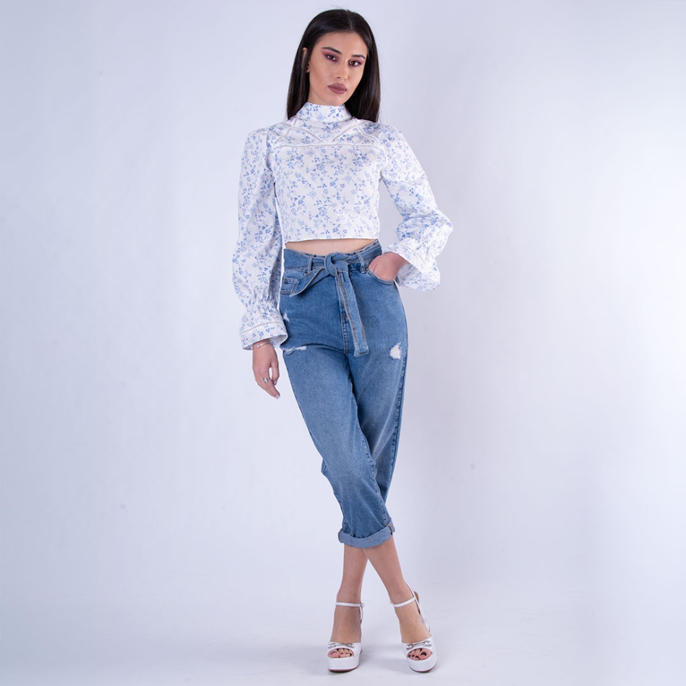 GLAMOROUS FLORAL CROP TOP CK5986 Blue Collezione by APID