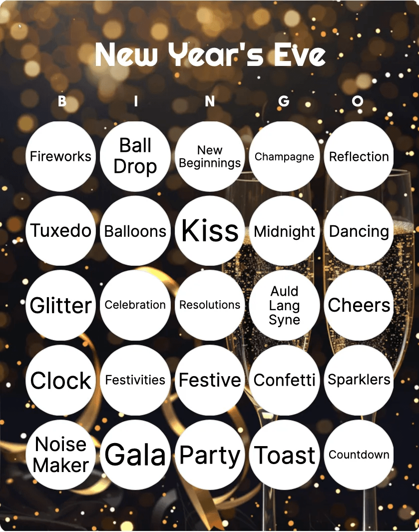 New Year's Eve Bingo Printable & Customizable Bingo Card Creator New Year's Eve Bingo Printable & Customizable Bingo Card Creator