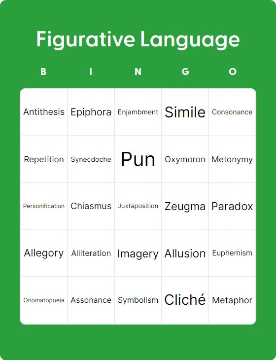 Figurative Language Bingo Printable & Customizable Bingo Card Creator