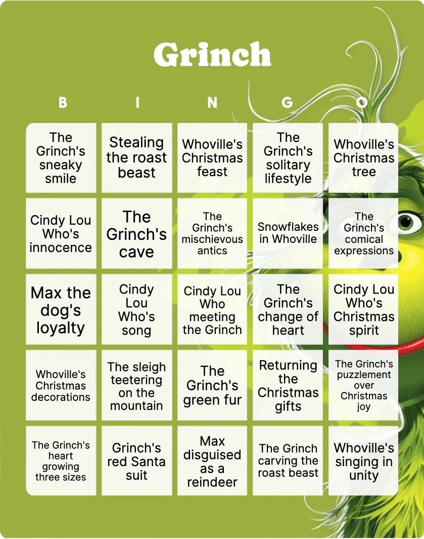 Grinch Bingo: Printable & Customizable - Bingo Card Creator