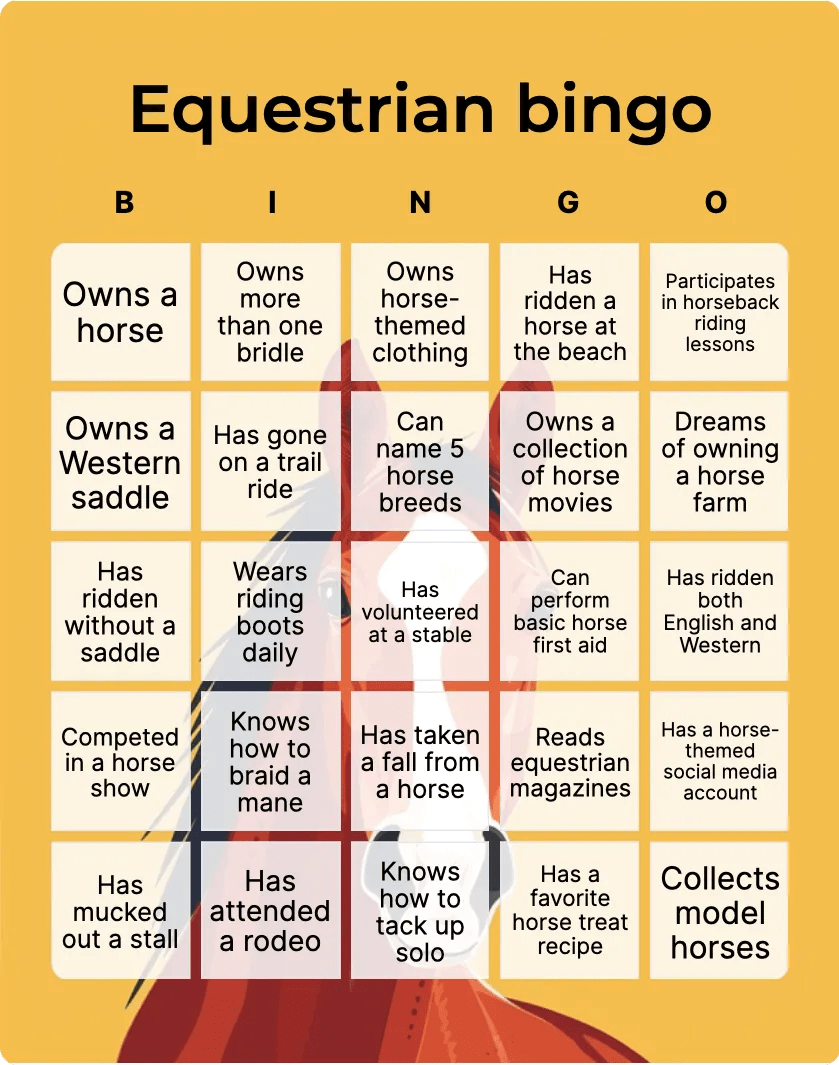 Equestrian Bingo Bingo Printable & Customizable Bingo Card Creator