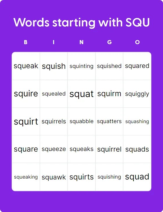 Words Starting With SQU - Bingo Card Creator