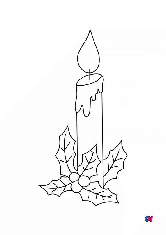 Coloriage de Noël à imprimer Bougie et houx