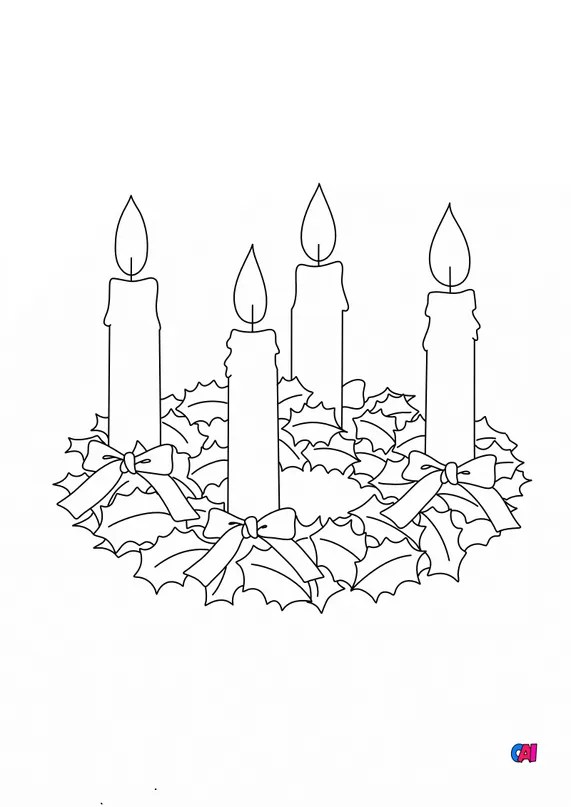 Coloriage de Noël à imprimer Les 4 bougies de l’avent