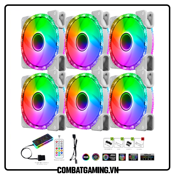 Kit 6 Fan Diamond U1 White ARGB (Kèm Hub Coolmoon Sync Main)