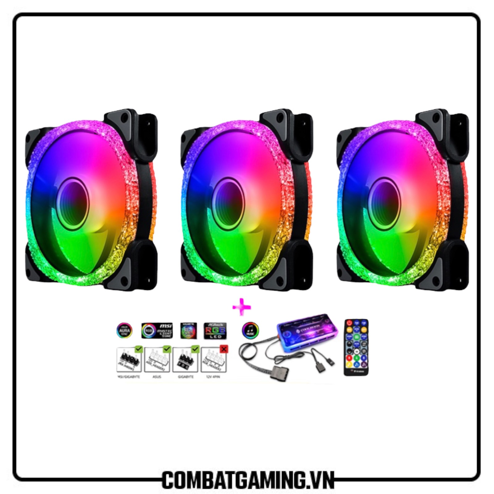 Kit 3 Fan Diamond Black ARGB (Kèm Hub Coolmoon Sync Main)
