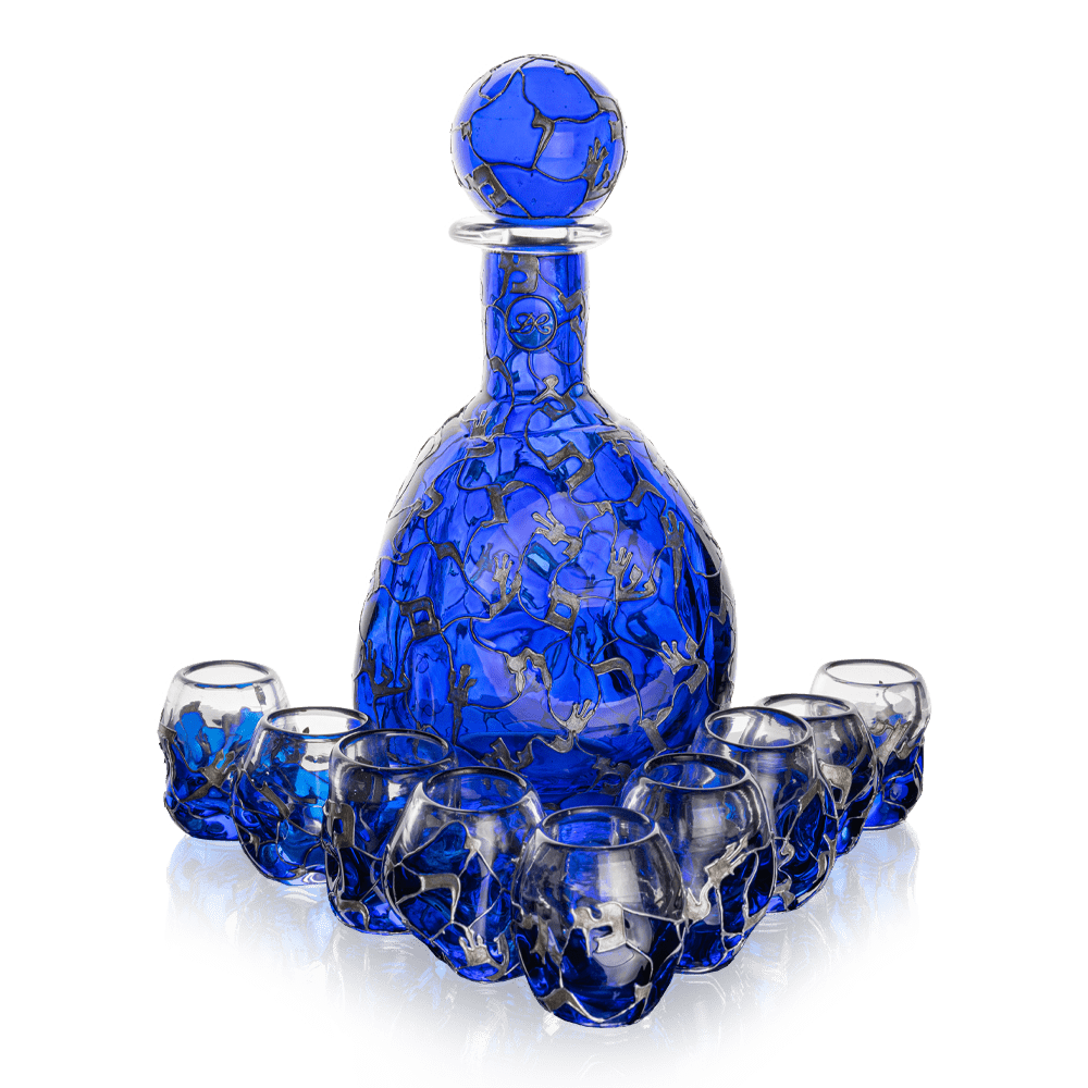 Set of decanter and 10 shot glasses David Roytman