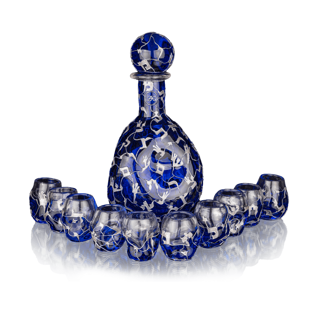 Set of decanter and 10 shot glasses David Roytman