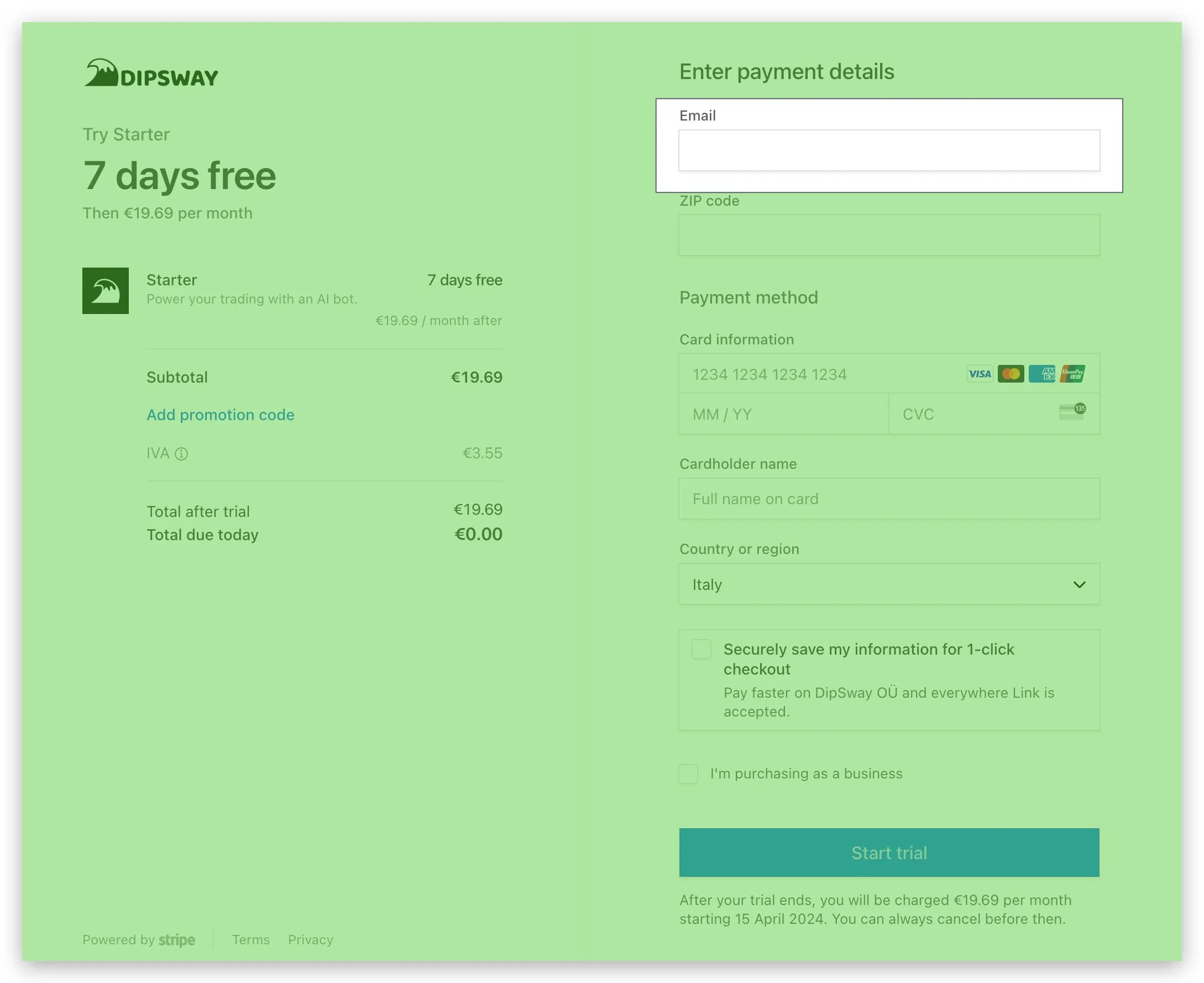 Free Trial — DipSway API
