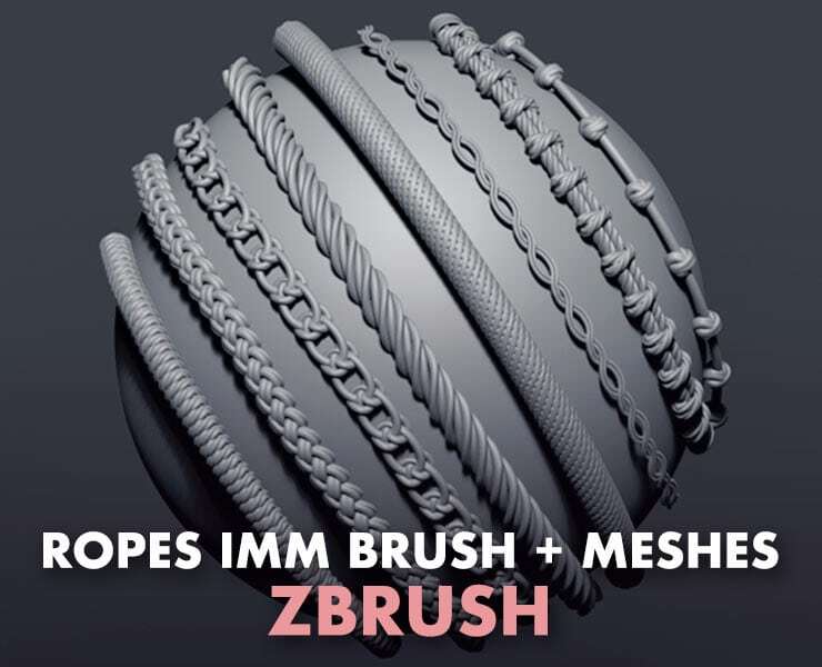 Zbrush Ropes IMM Brush + Meshes FlippedNormals