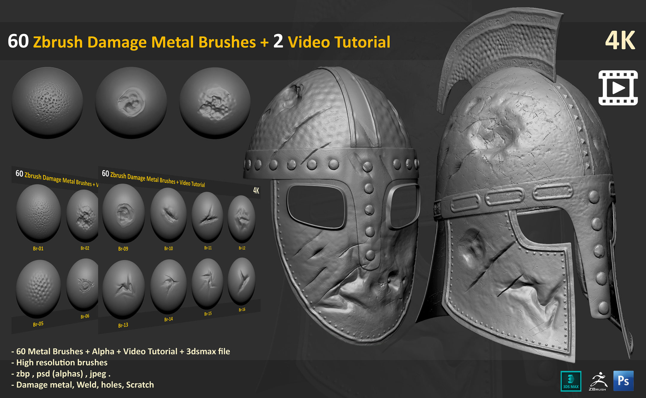 60 Zbrush Damage Metal Brushes FlippedNormals