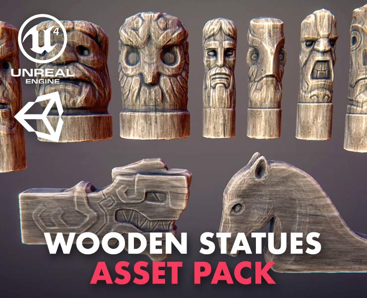 Wooden Statues Game Ready Asset FlippedNormals