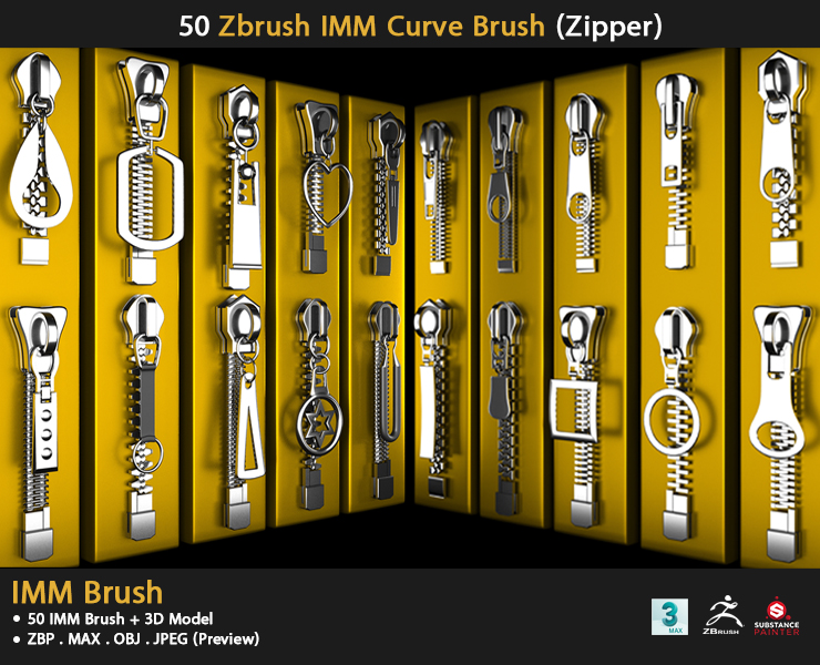 50 Zbrush IMM Curve Brush (Zipper) FlippedNormals