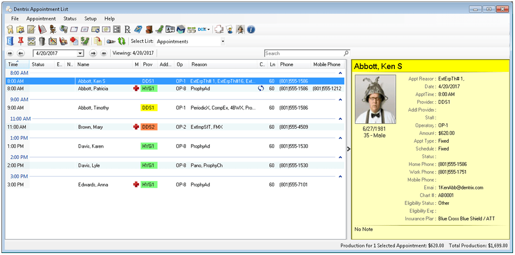 Dentrix Appointment List Module Feature Information
