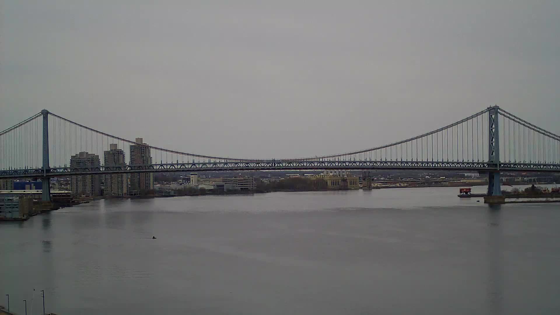 Dockside Condos view of Penn's Landing and the Ben Franklin Bridge