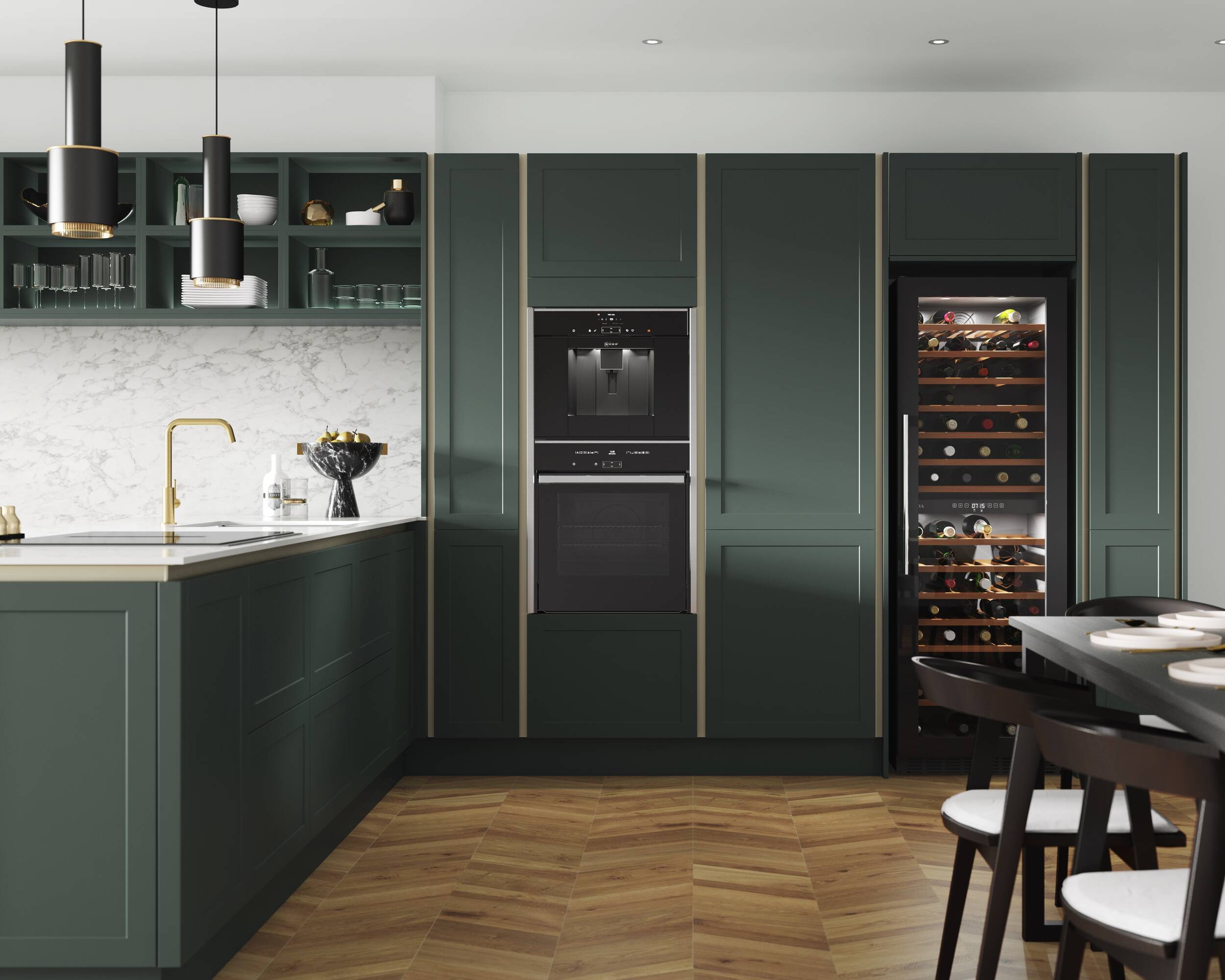 Cambridge Forest Green True Handleless Benchmarx Kitchens & Joinery