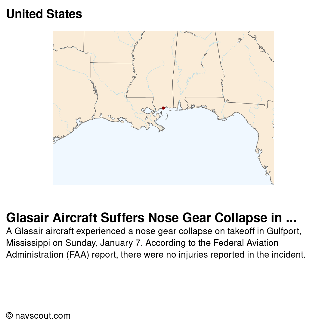 Glasair Aircraft Suffers Nose Gear Collapse in Gulfport, No Injuries