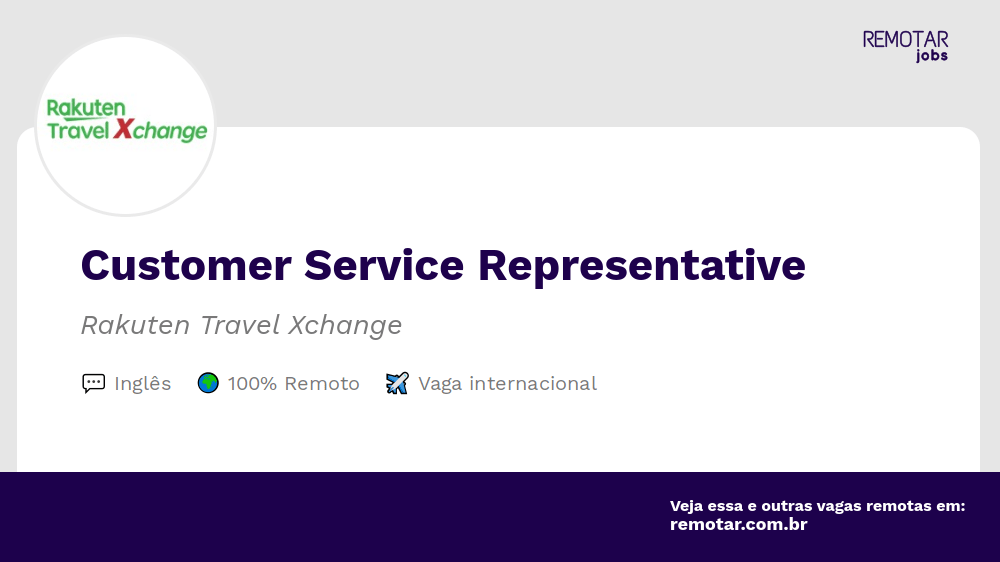 Customer Service Representative Vagas 100 remotas