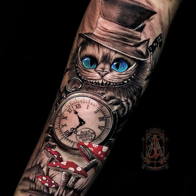  Forearm Trippy Cheshire Cat Tattoo 