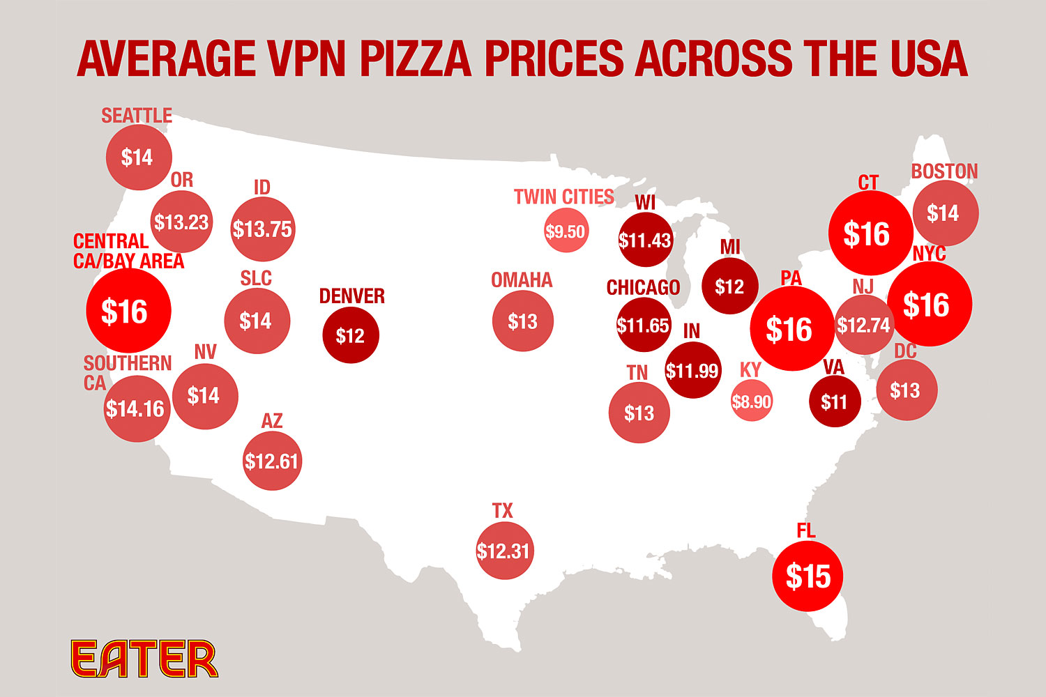 National Margherita Pizza Price Index Map Of Average Costs Across US