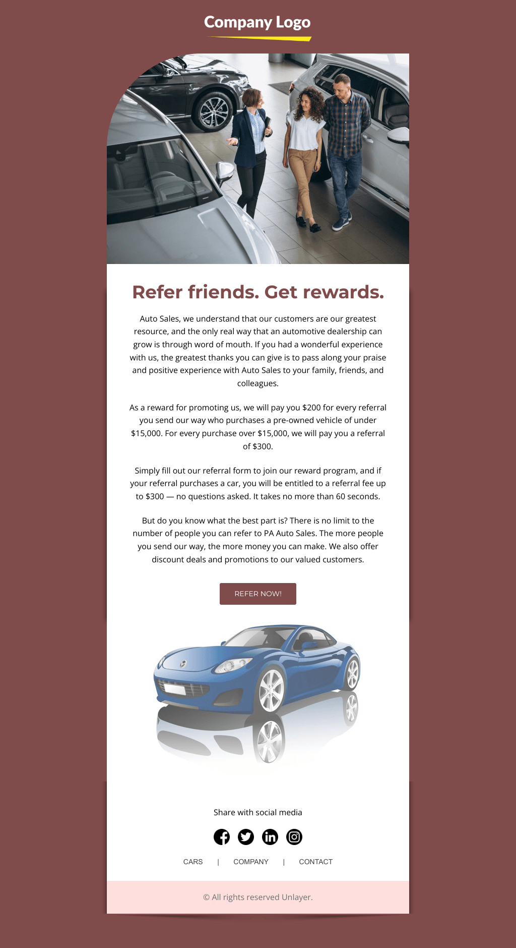 Car Sales Referral email Template Unlayer