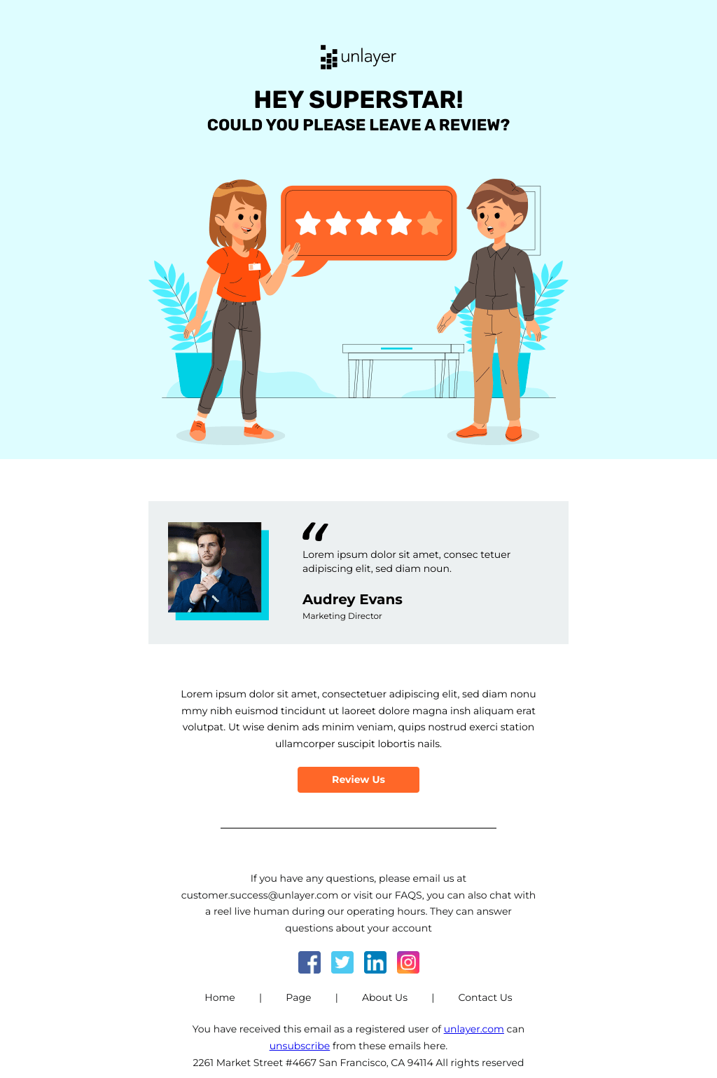 Customer Review email Template Unlayer