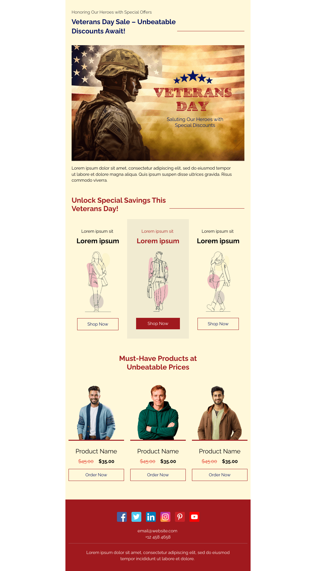 Veterans Day Military Discounts email Template Unlayer