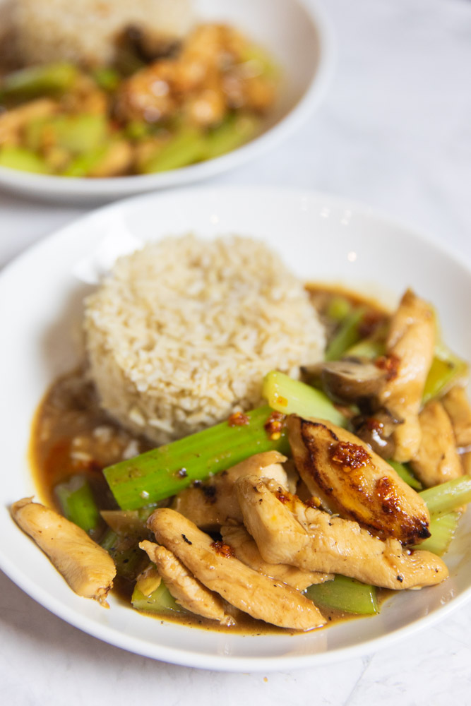 Chicken & Celery Stir Fry served with Brown Rice Stir Fry A Pinch of