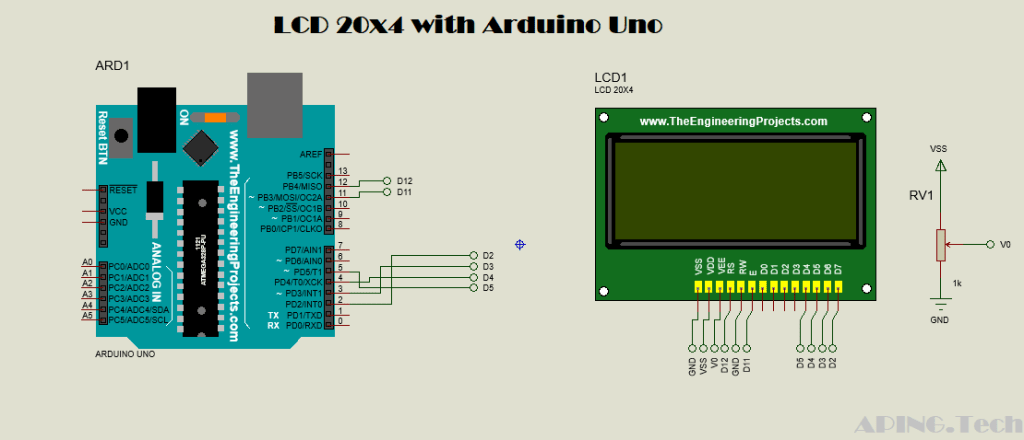 LCD 20×4 with Arduino Uno in Proteus Aping.Tech