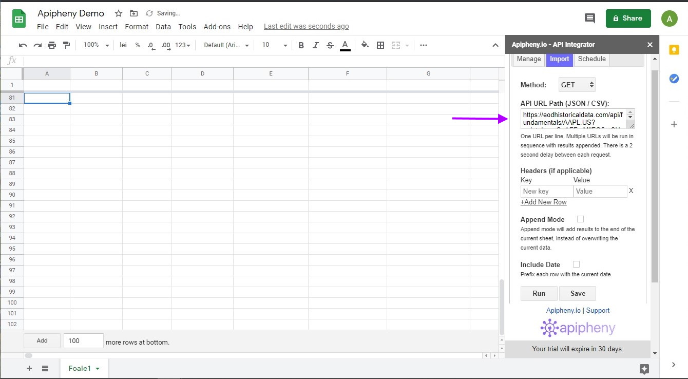 Connect EOD Stock Data API To Google Sheets [Integration] Apipheny
