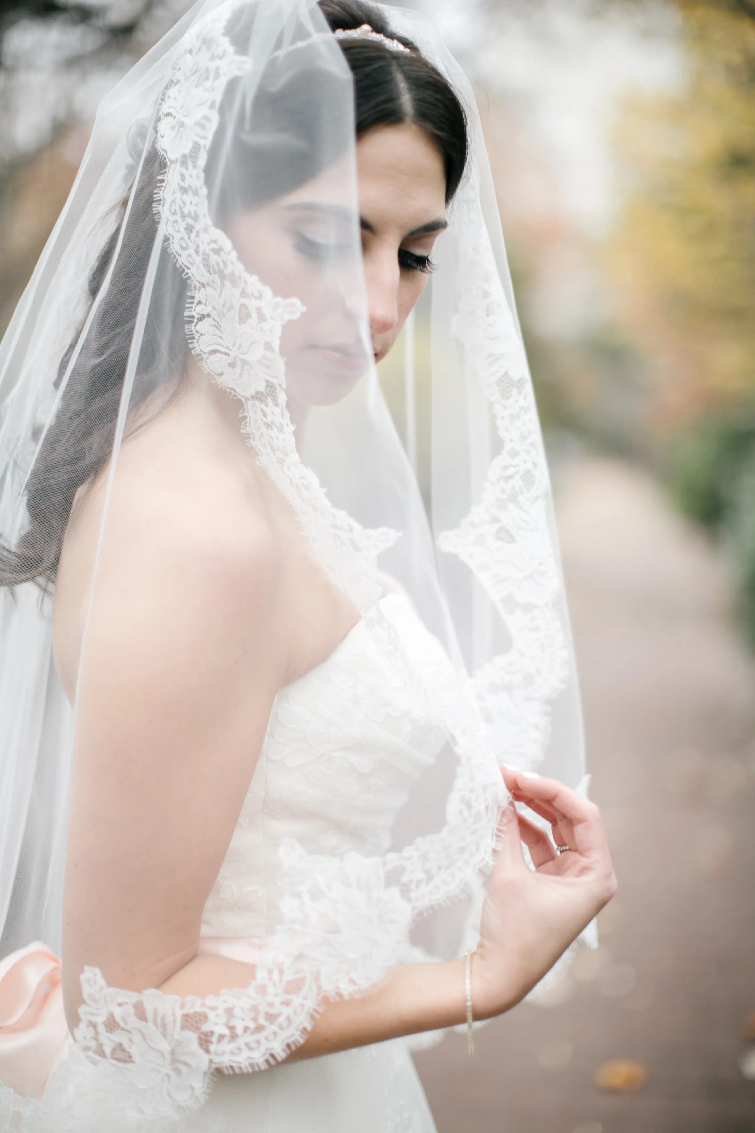 FingertipLength, LaceEdged Wedding Veil