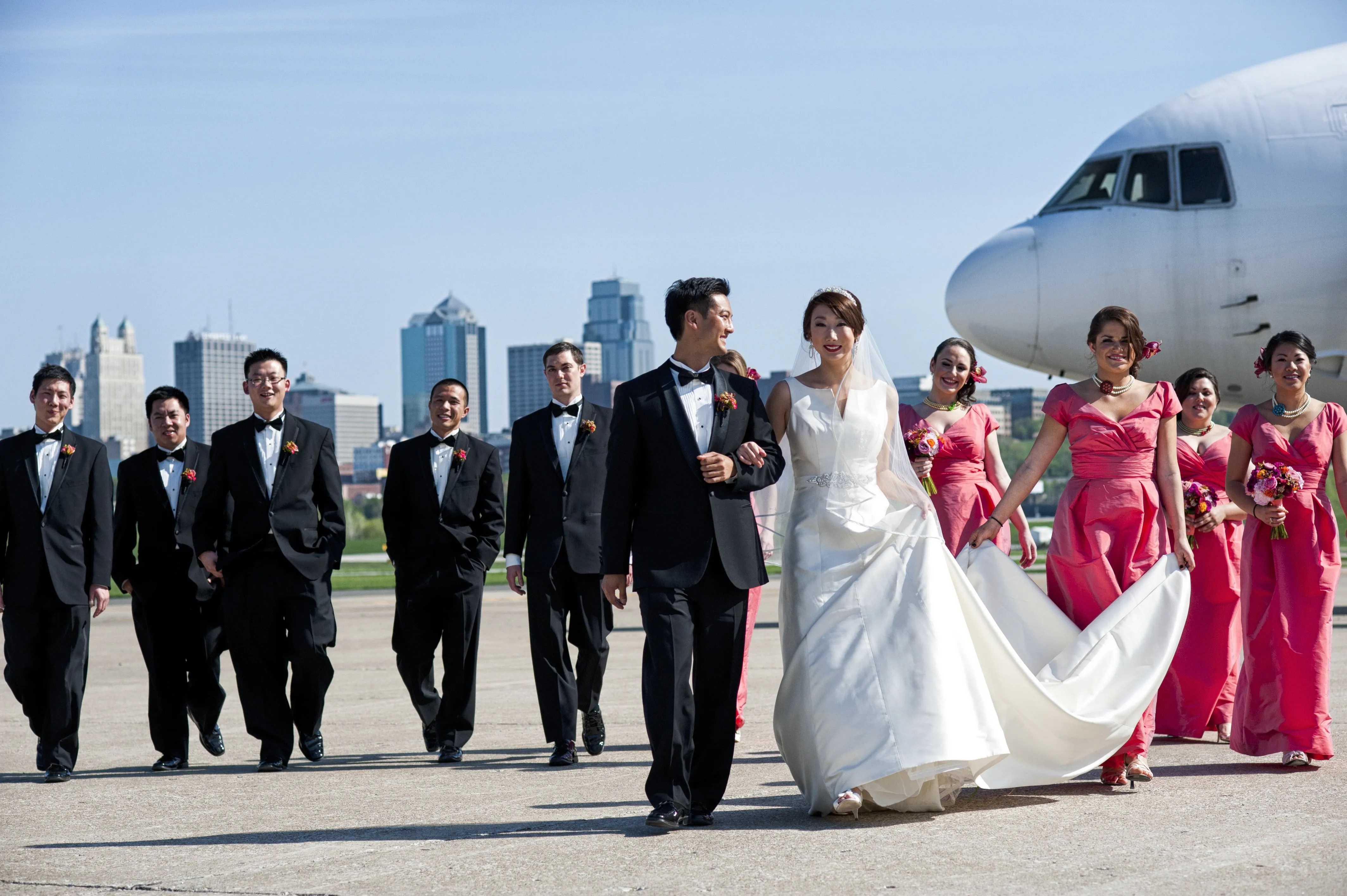 Coral and Black Wedding Party