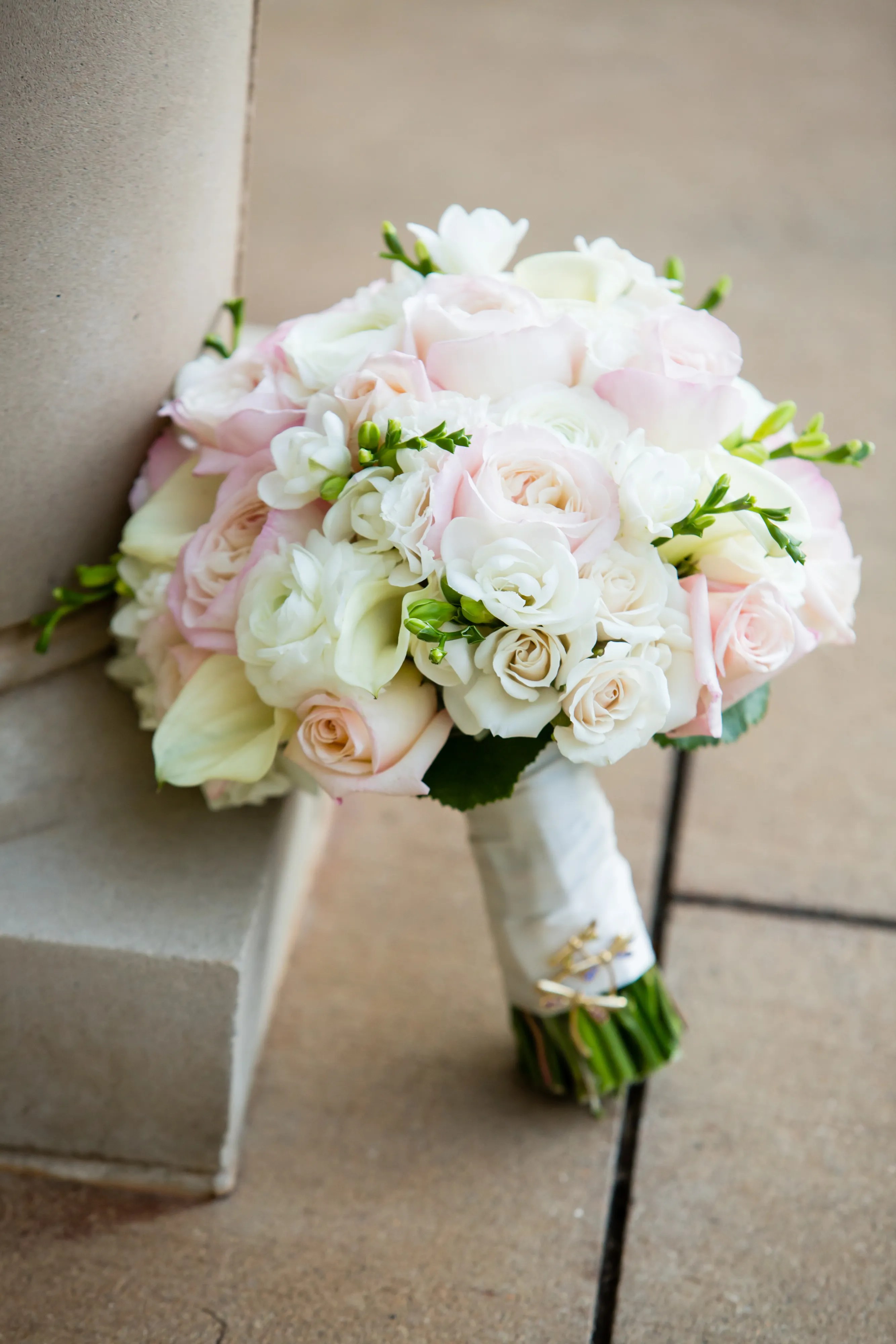 Pink Rose and White Tulip Bridal Bouquet