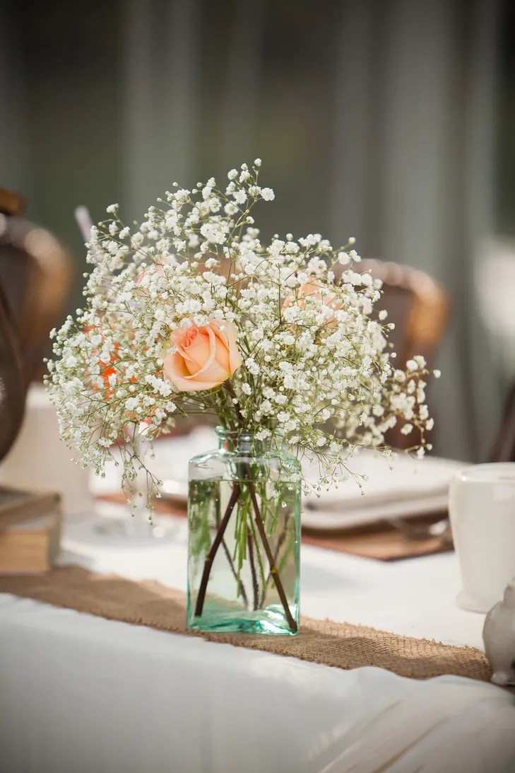 Peach Rose and Baby's Breath Centerpiece