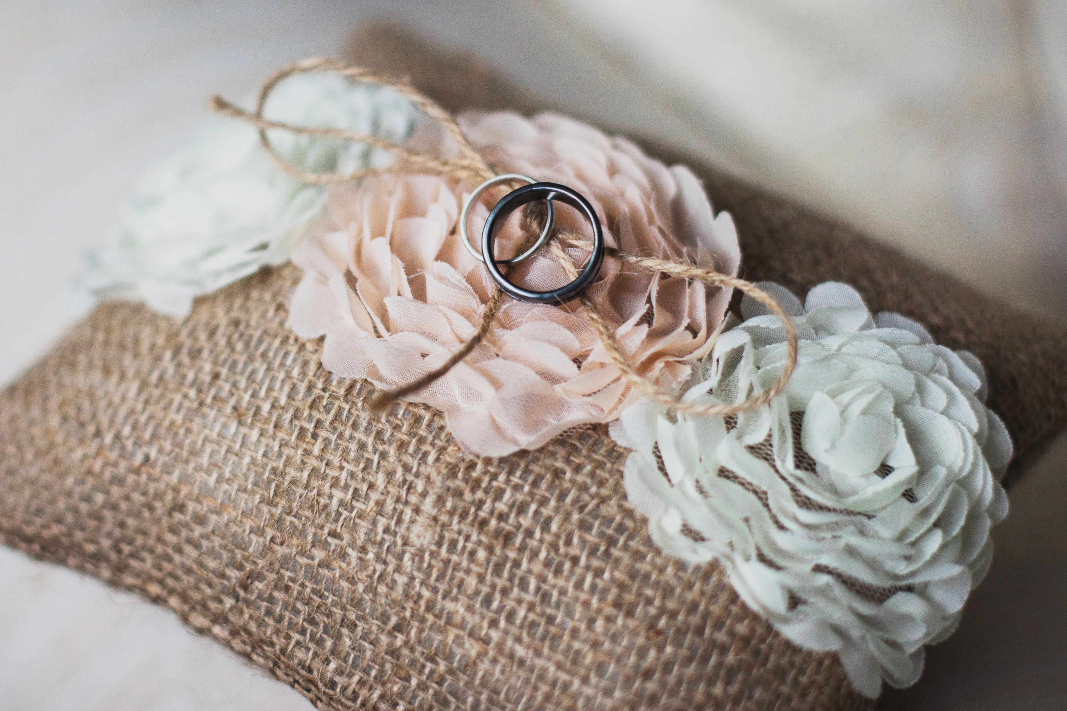 Wedding Bands on Burlap Ring Pillow