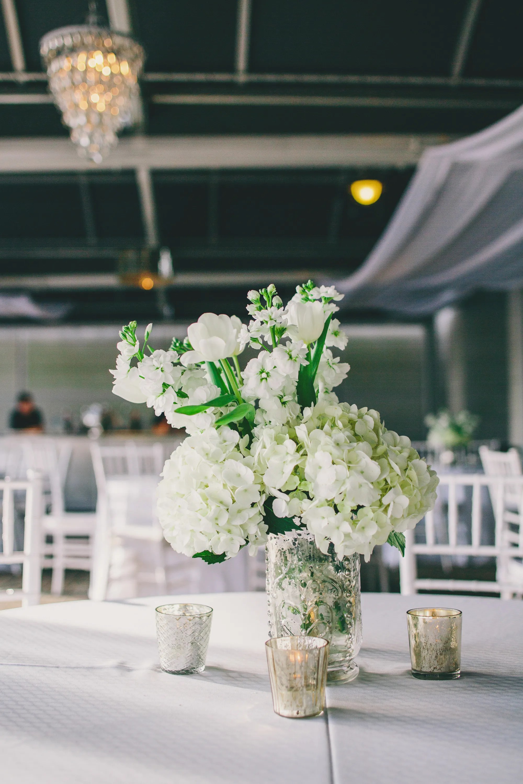 White Hydrangea and Tulip Centerpieces
