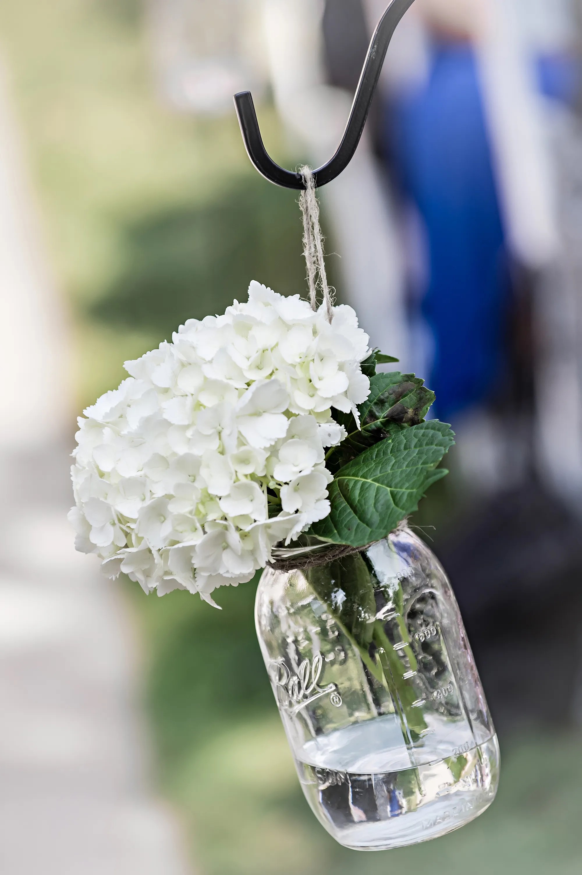 Hanging White Hydrangea Mason Jar Aisle Decorations