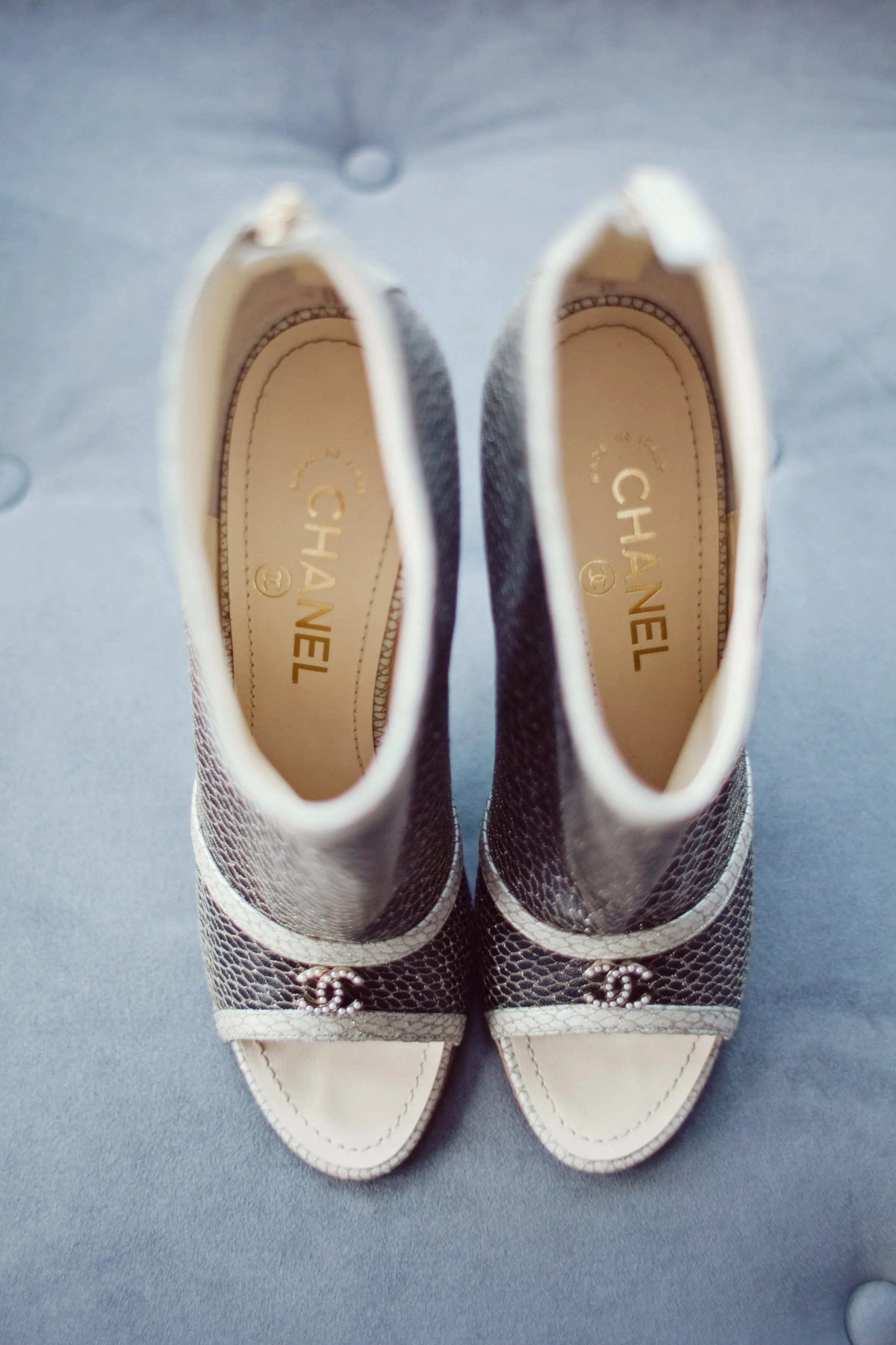 Silver Chanel Bridal Shoes