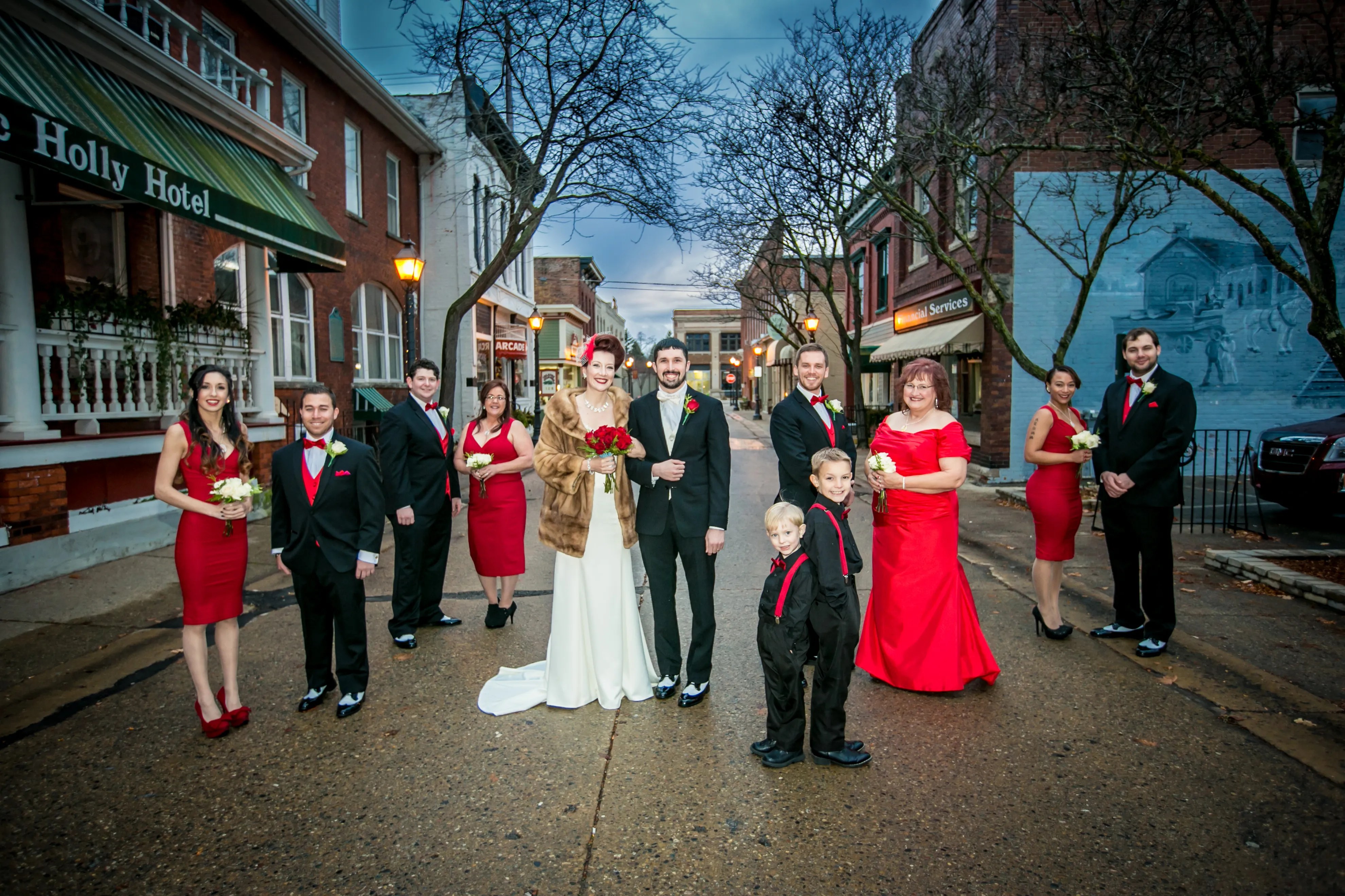 Vintage 1950s Black, White, and Red Wedding Party at Holly Hotel