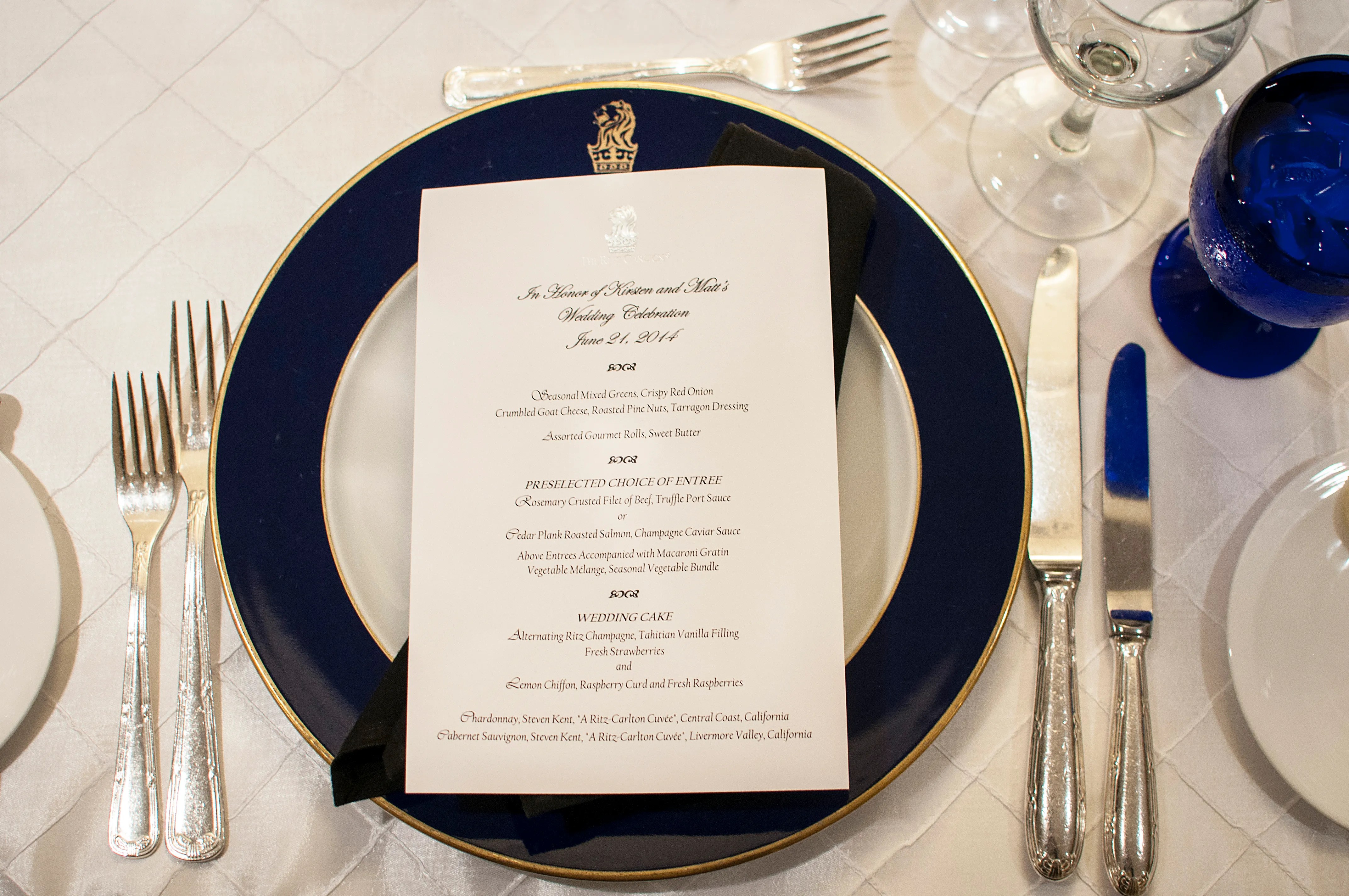 Signature RitzCarlton Dinnerware and Elegant Menus