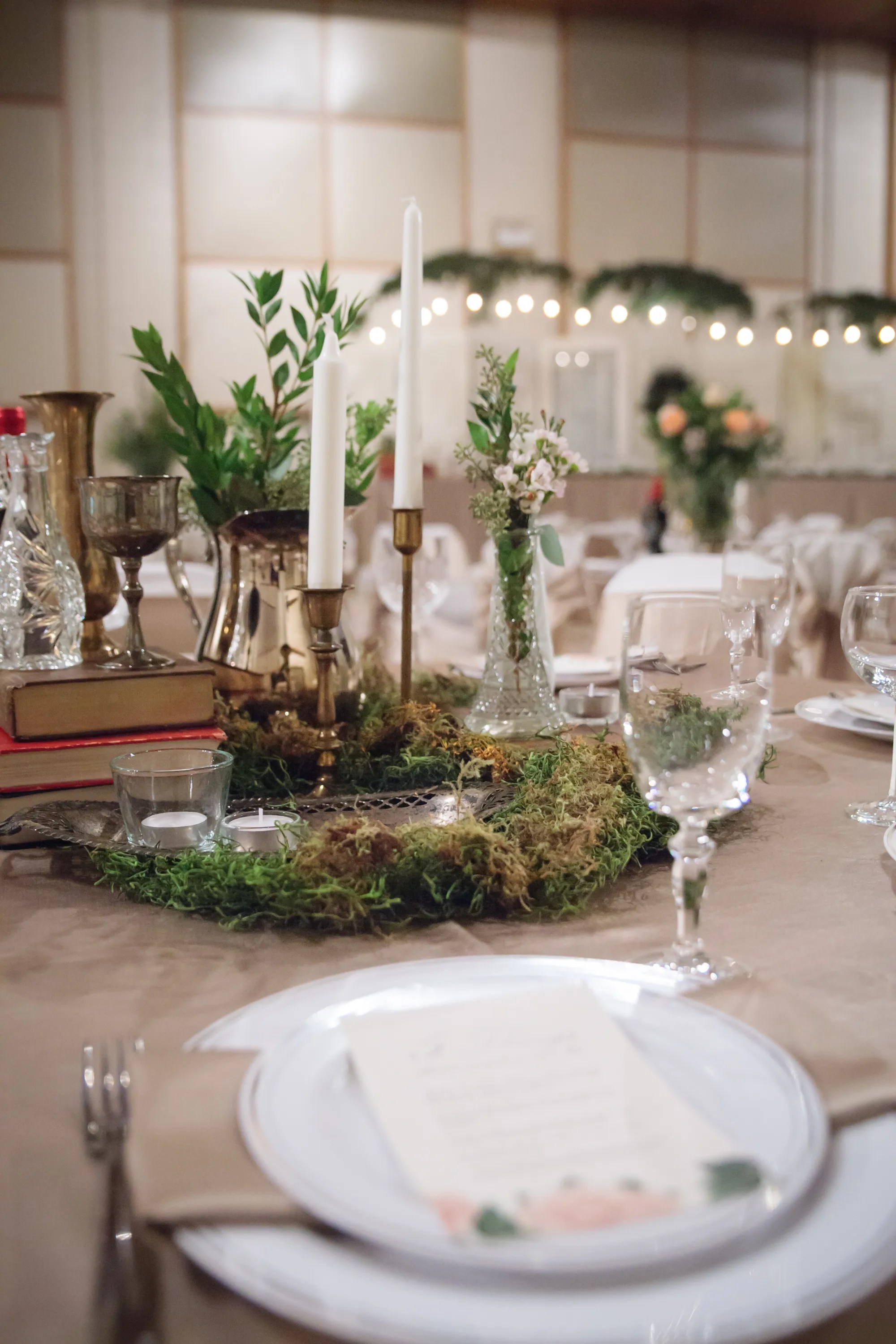 Unique Candle and Moss Centerpieces