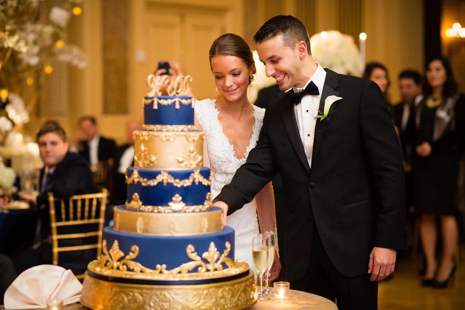 Gold and Navy Wedding Cake