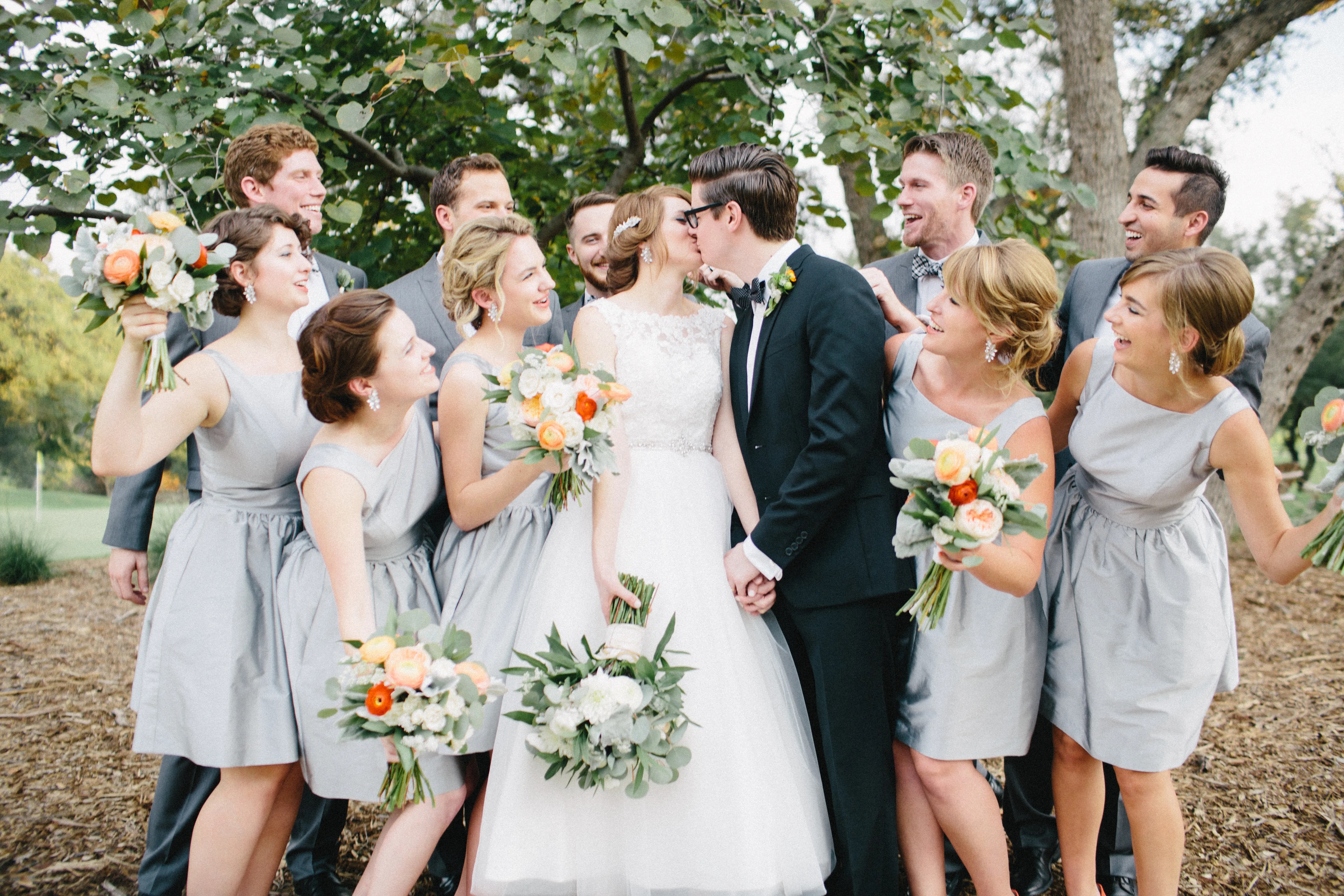 French and Charcoal Gray Wedding Party in Austin, Texas